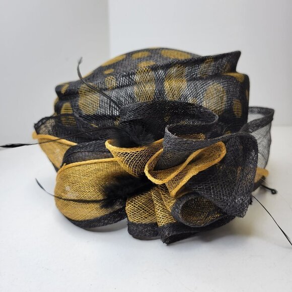 Black and Gold Polka Dots Pillbox Hat Church Hat Weddings - Picture 12 of 15